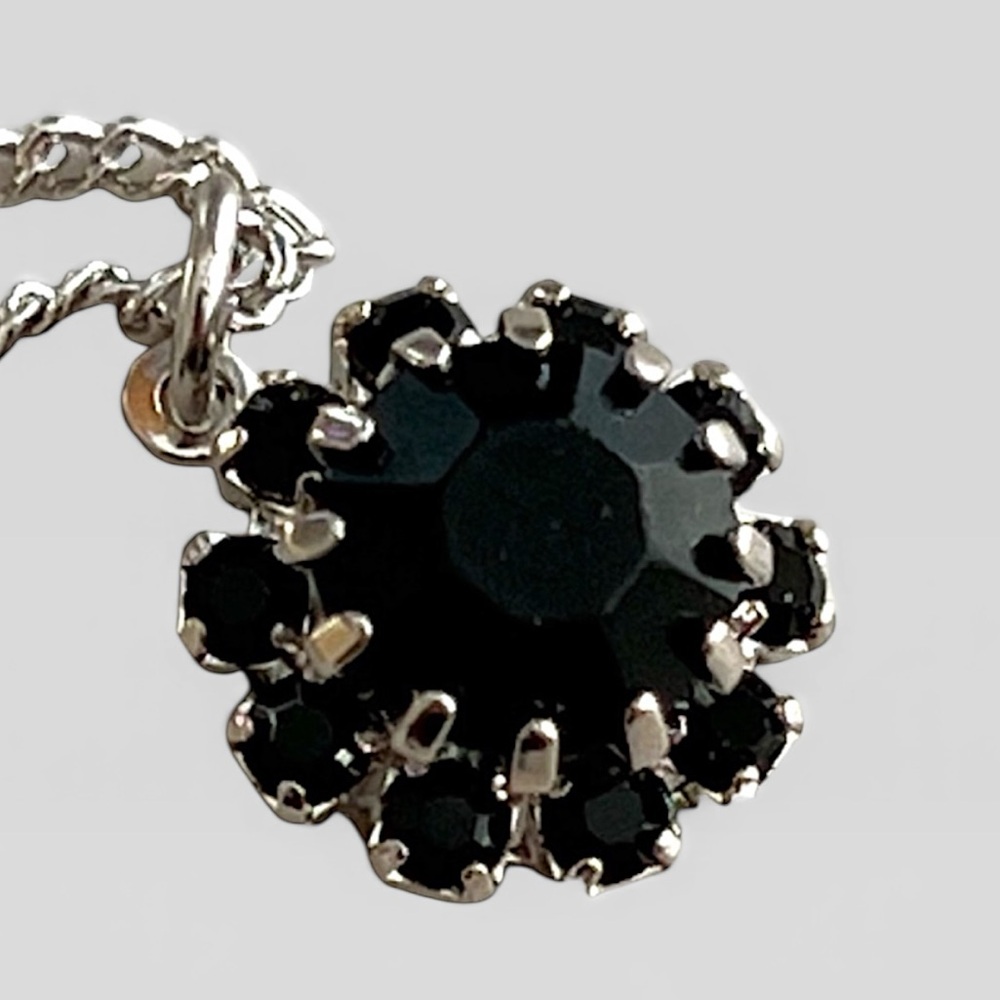 Vintage 1950s Faux Black Gem Necklace Signed Judy Lee Label 12”